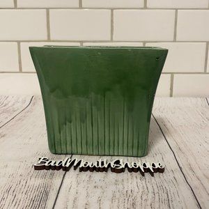 Vintage Unmarked Ceramic Pottery Green Drip Glaze Vase Planter